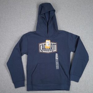 Carhartt Hoodie Kids M 10/12 Blue Graphic Sweatshirt CA6775T Dark Denim Logo